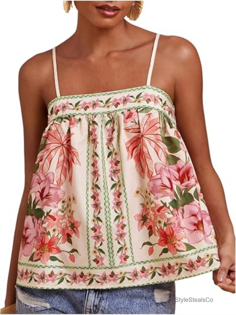 Floral Print Spaghetti Strap Cami Top Sleeveless Flowy Summer Camisole